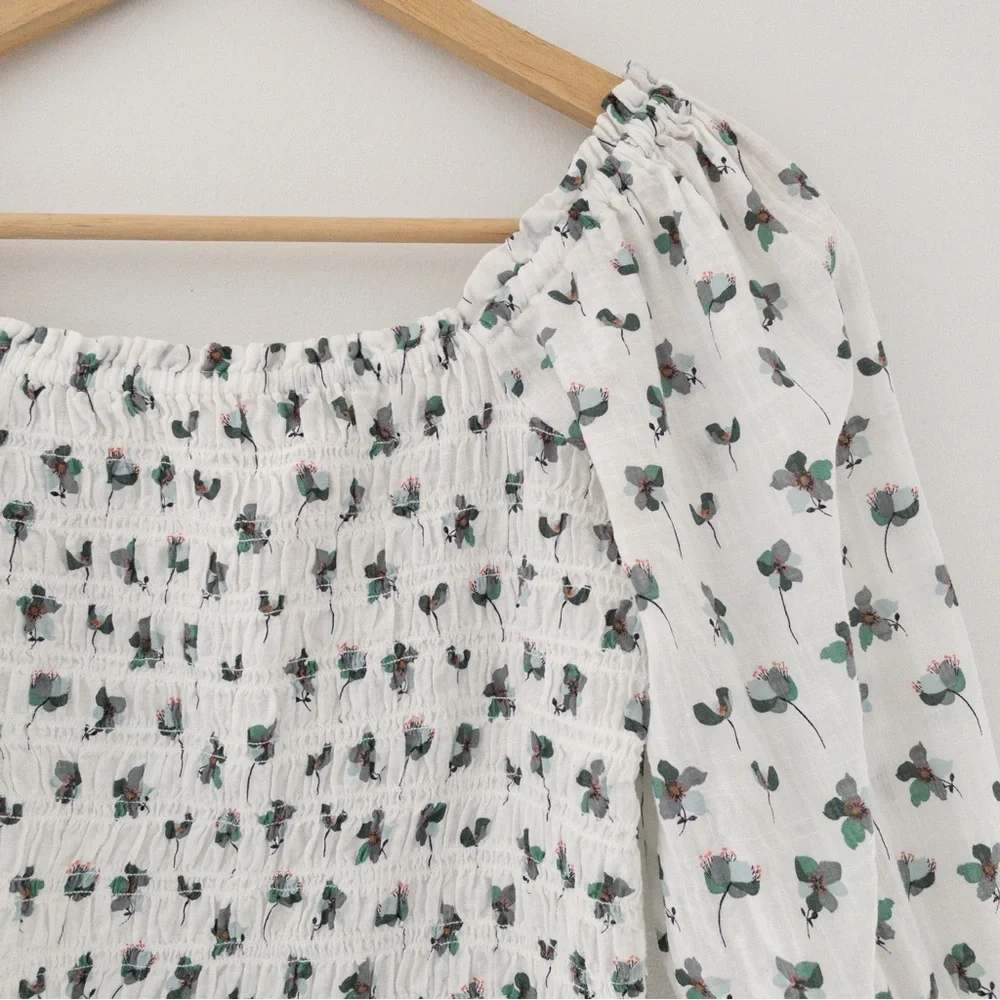 Loft Floral Smocked Puff Sleeve Peplum Top